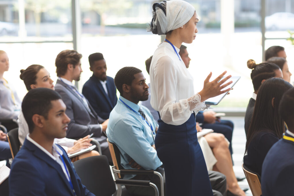 Sales leads at a leadership training seminar